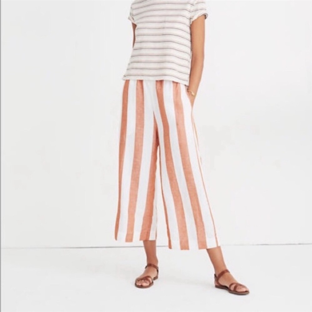 Madewell Huston wide leg crop pants rust orange & white stripes high rise XS